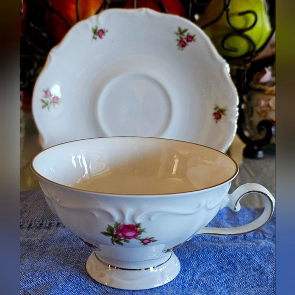 53 Bavaria Western Germany Pink Roses Cup & Saucer - Picture 1 of 8